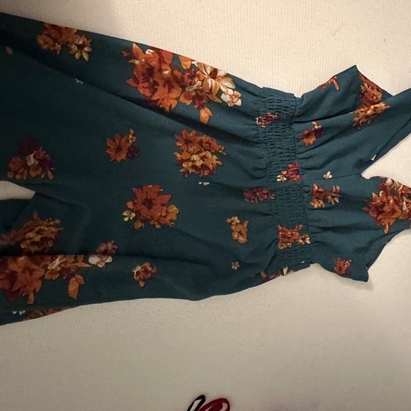 Dark aqua floral jumpsuit - sleeveless - Picture 6 of 8